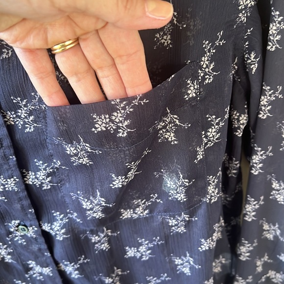 Denim & Supply Ralph Lauren Women's Boyfriend Button Down Shirt Sheer Navy Flora - Picture 4 of 9